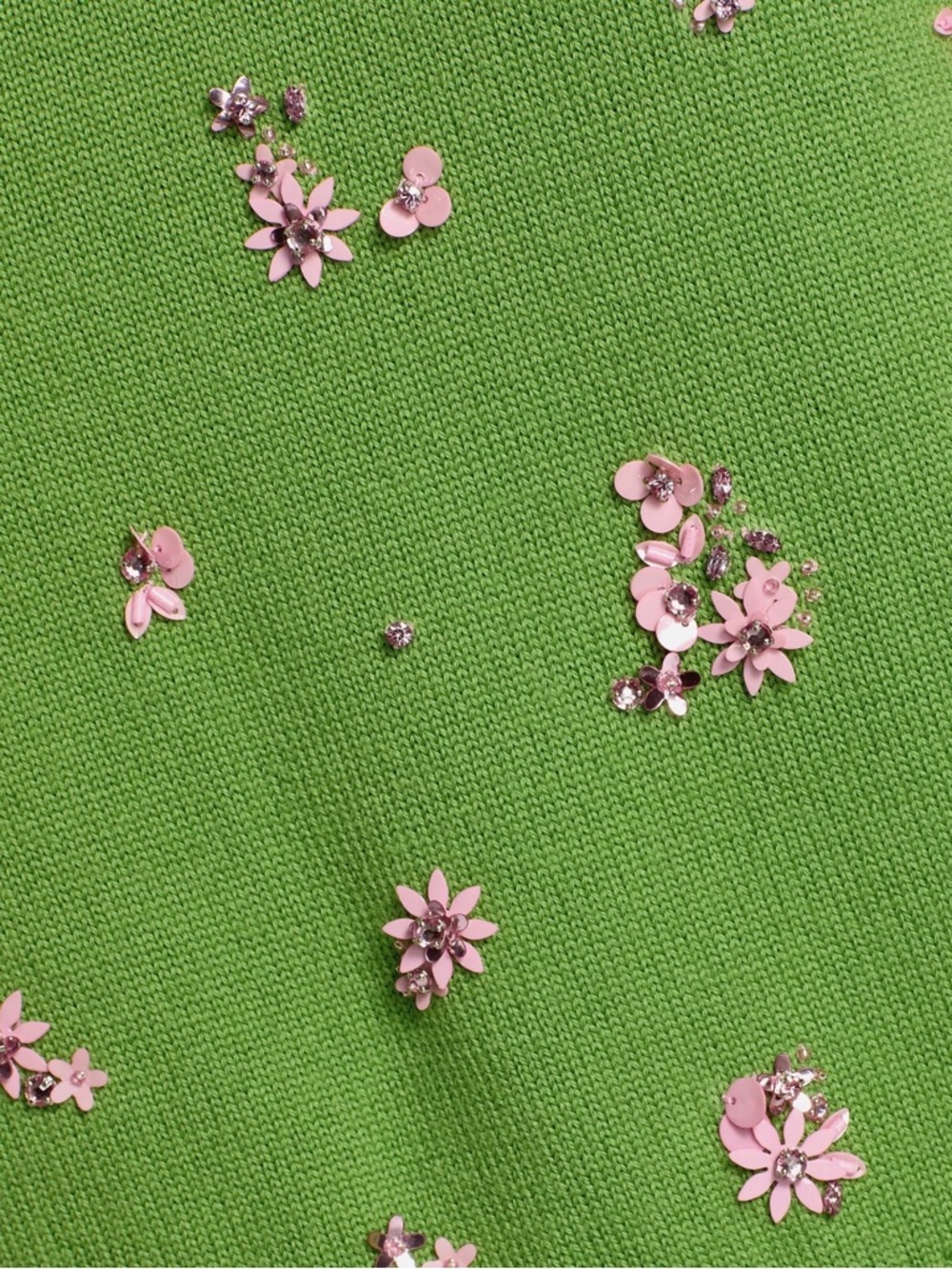 Oscar de la Renta Green Crewneck Sweater with Pink Floral Crystal Embroidery - Picture 8 of 16